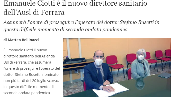 Emanuele Ciotti Nuovo Direttore Sanitario Dell’Ausl Di Ferrara