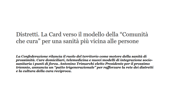 [QS]  Distretti: La CARD Verso Il Modello Della “Comunità Che Cura” Per Una Sanità Più Vicina Alle Persone